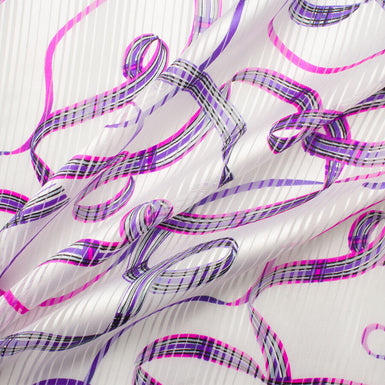 Purple/White Ribbon Printed Silk