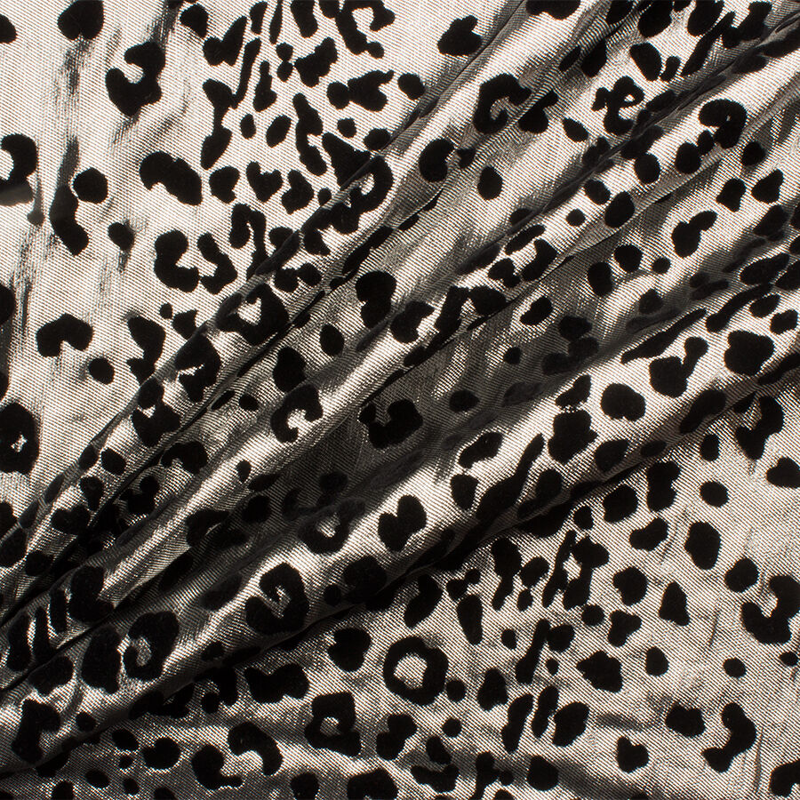 Silver Metallic Black Flocked Lamé