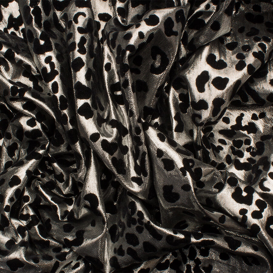 Silver Metallic Black Flocked Lamé