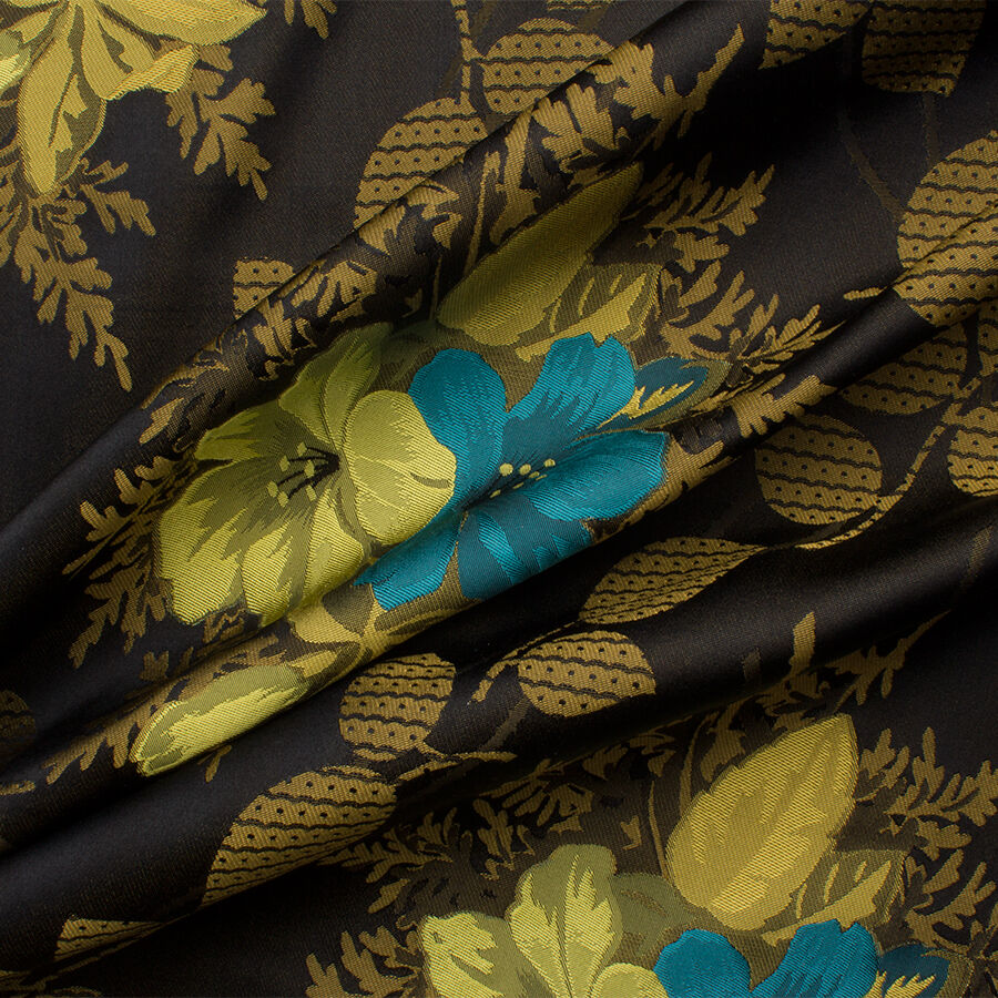 Olive Green Floral Silk Brocade