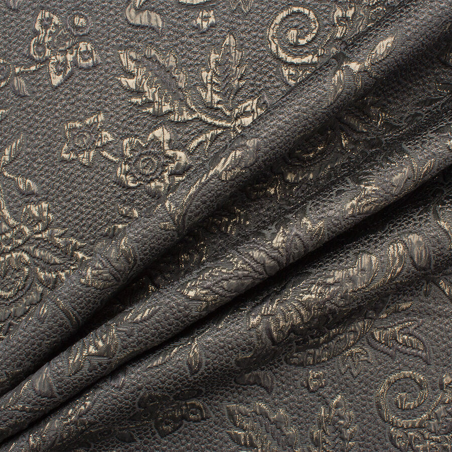 Dark Grey Floral Metallic Cloqué