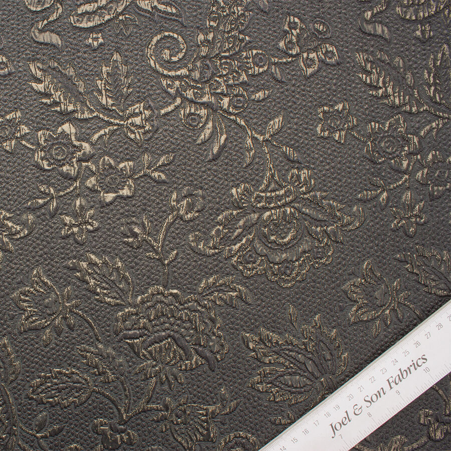 Dark Grey Floral Metallic Cloqué