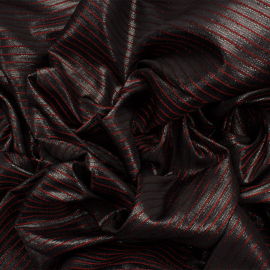Red Striped Black Lurex Brocade