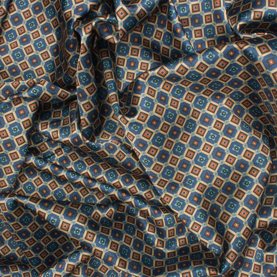 Blue/Beige 'Geo' Printed Stretch Polyester