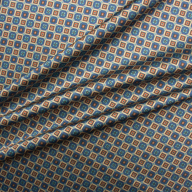 Blue/Beige 'Geo' Printed Stretch Polyester