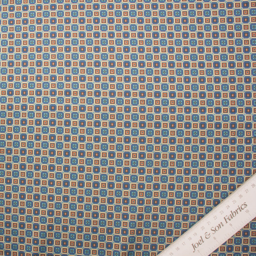 Blue/Beige 'Geo' Printed Stretch Polyester