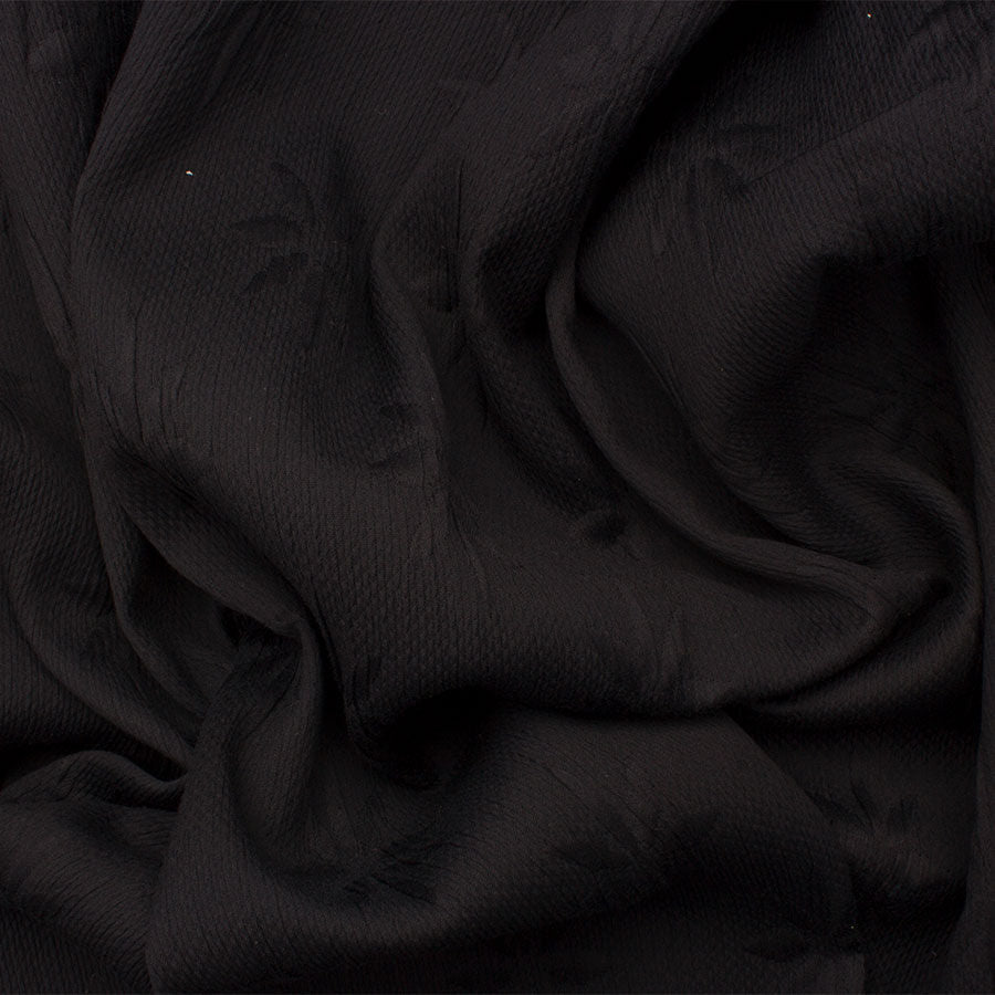 Midnight Blue Floral Stretch Cloqué