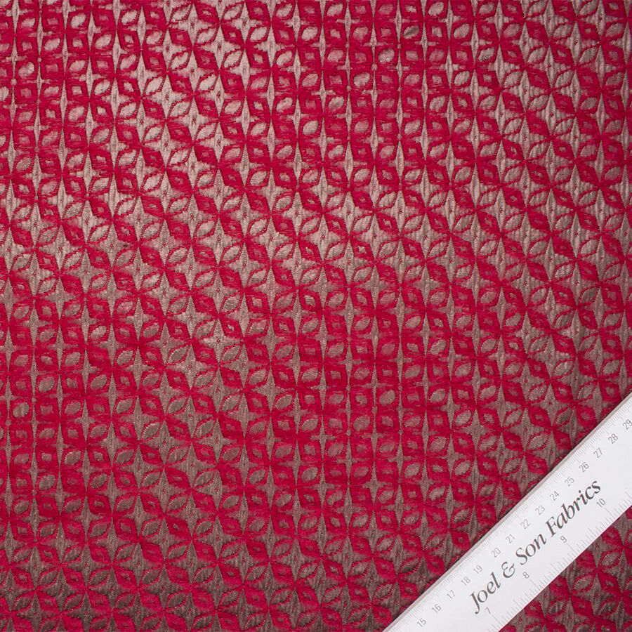 Red / Taupe Embroidered Cloqué