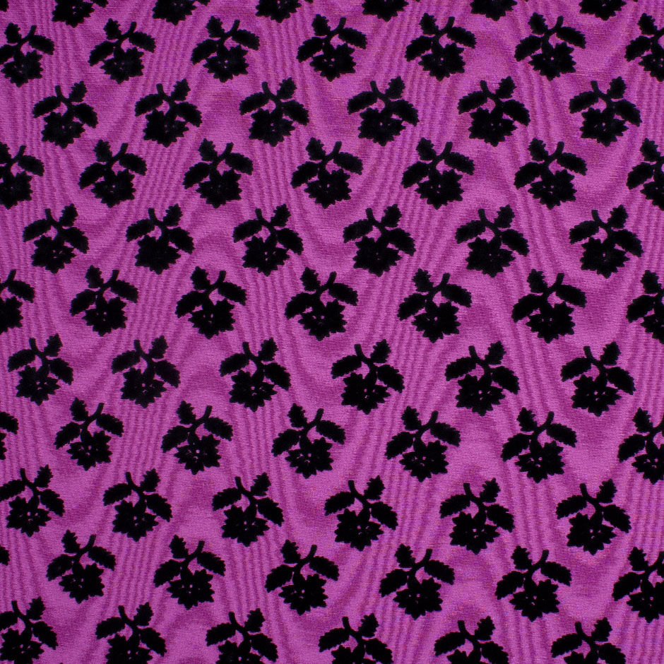 Black Flocked Floral Purple Faille (A 2m Piece)