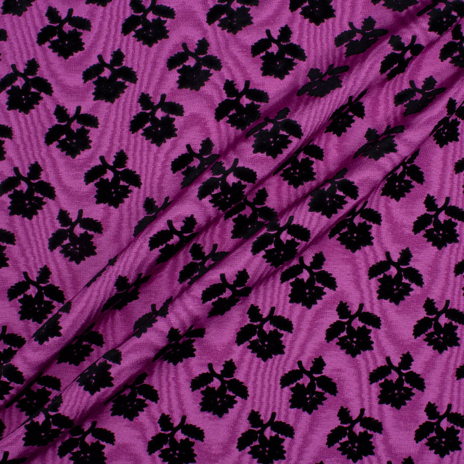 Black Flocked Floral Purple Faille (A 2m Piece)