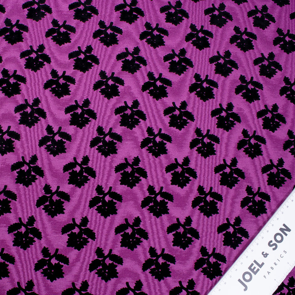 Black Flocked Floral Purple Faille (A 2m Piece)