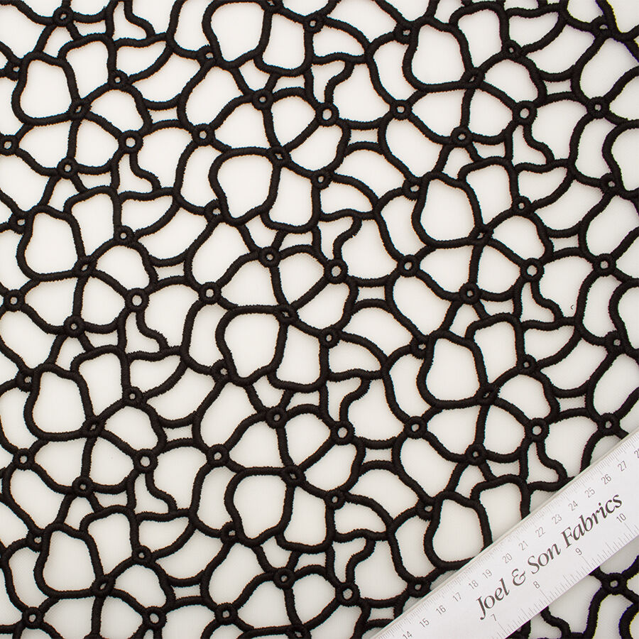 Black Embroidered Cream Tulle