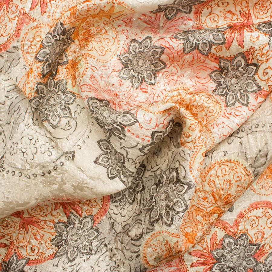 Orange Printed Cloqué Lamé