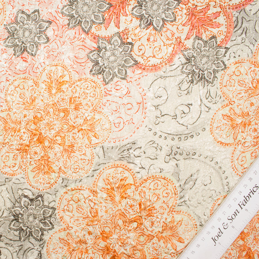 Orange Printed Cloqué Lamé