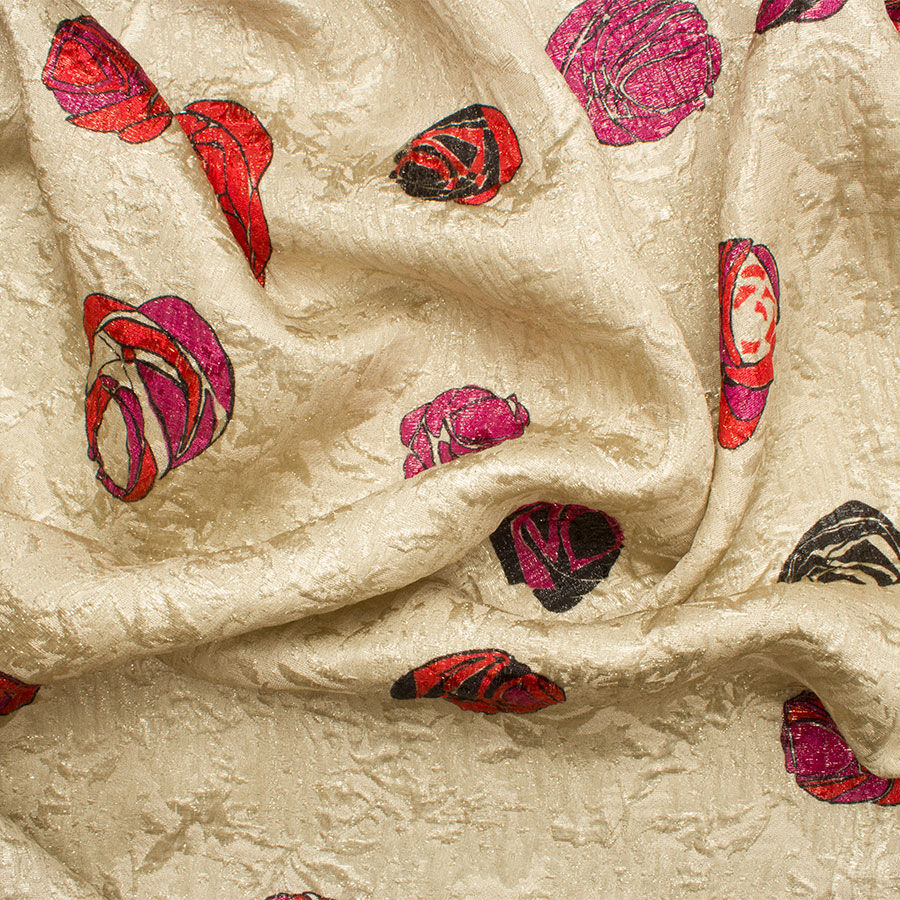 Pink/Red Floral Printed Cloqué Lamé