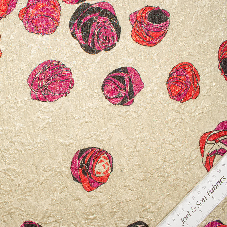 Pink/Red Floral Printed Cloqué Lamé