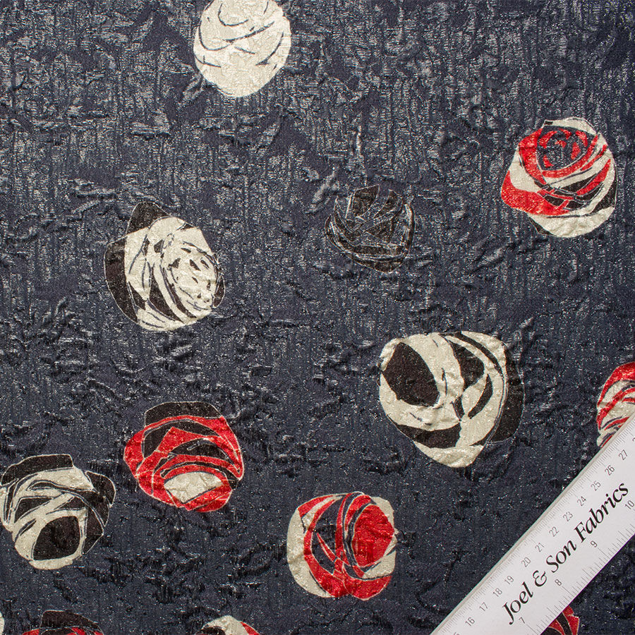 Red Floral Printed Cloqué Lamé