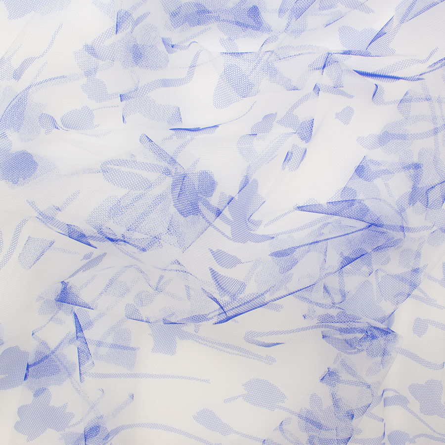 Blue Floral Printed Tulle
