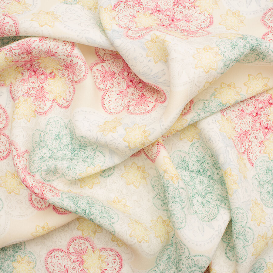 Ivory/Pink 4 Ply Printed Silk Crêpe Cady (A 1.90m PIece)