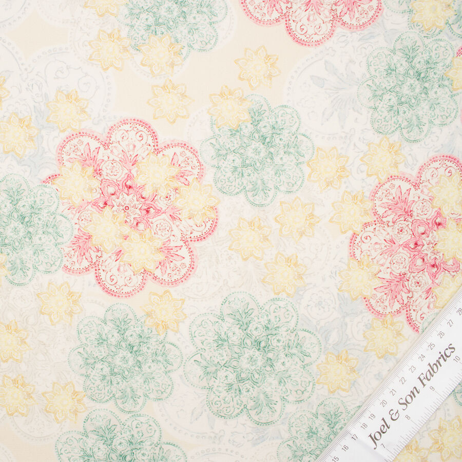 Ivory/Pink 4 Ply Printed Silk Crêpe Cady (A 1.90m PIece)