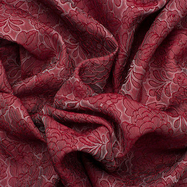 Red & Grey Floral Silk Blend Cloqué