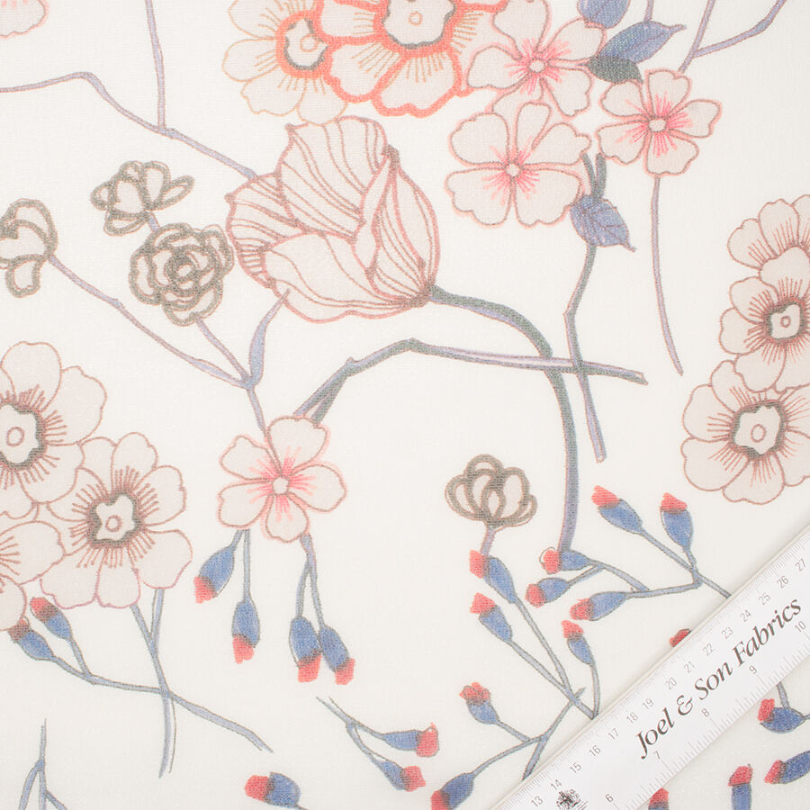 Blue Floral Laminated Silk Chiffon (A 3.70m Piece)