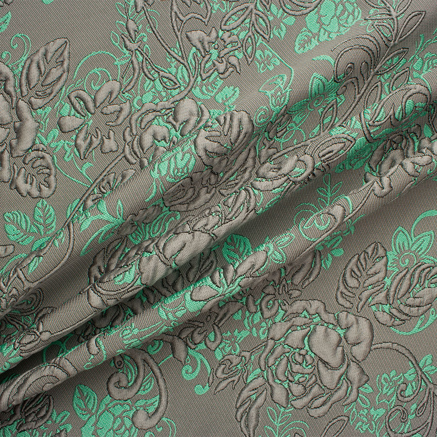 Grey/Green Floral Cloqué