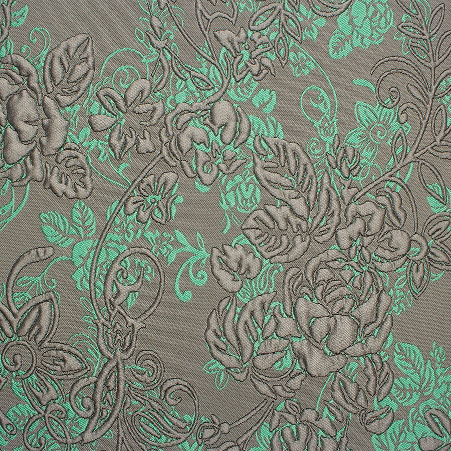 Grey/Green Floral Cloqué