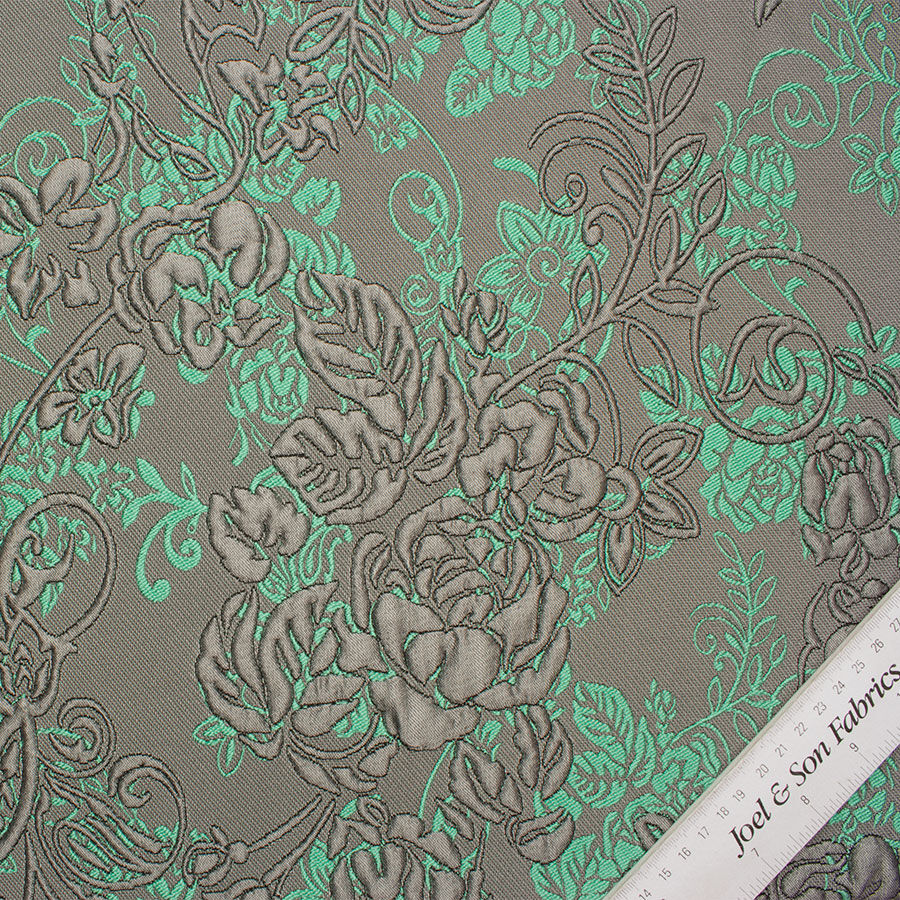 Grey/Green Floral Cloqué