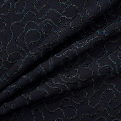 Midnight Blue Embroidered Double Wool Crêpe