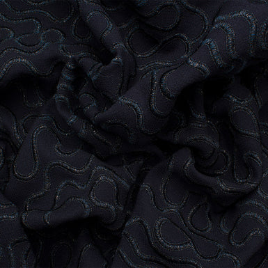 Midnight Blue Embroidered Double Wool Crêpe