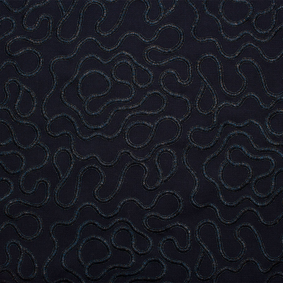 Midnight Blue Embroidered Double Wool Crêpe