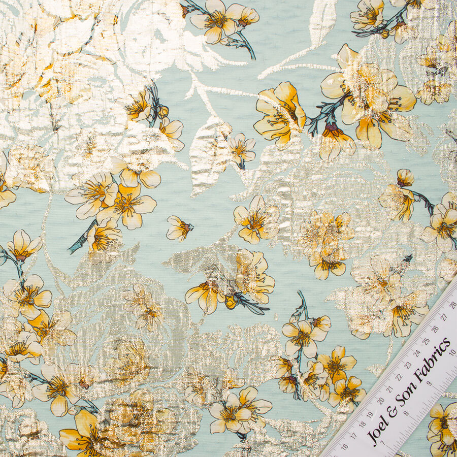 Baby Blue/Yellow Floral Silk Cloqué