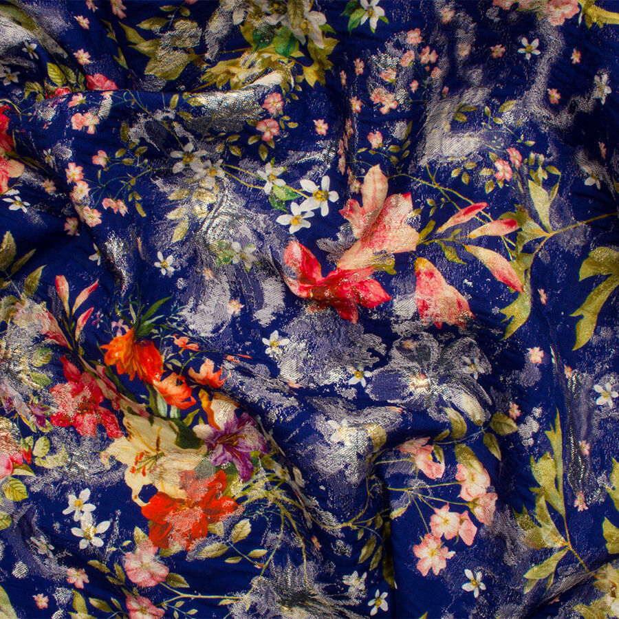 Blue/Multi Floral Metallic Silk Cloqué (A 2.30m Piece)