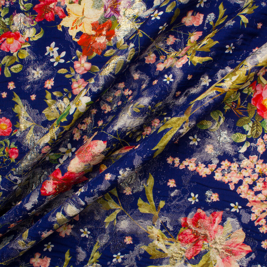 Blue/Multi Floral Metallic Silk Cloqué (A 2.30m Piece)