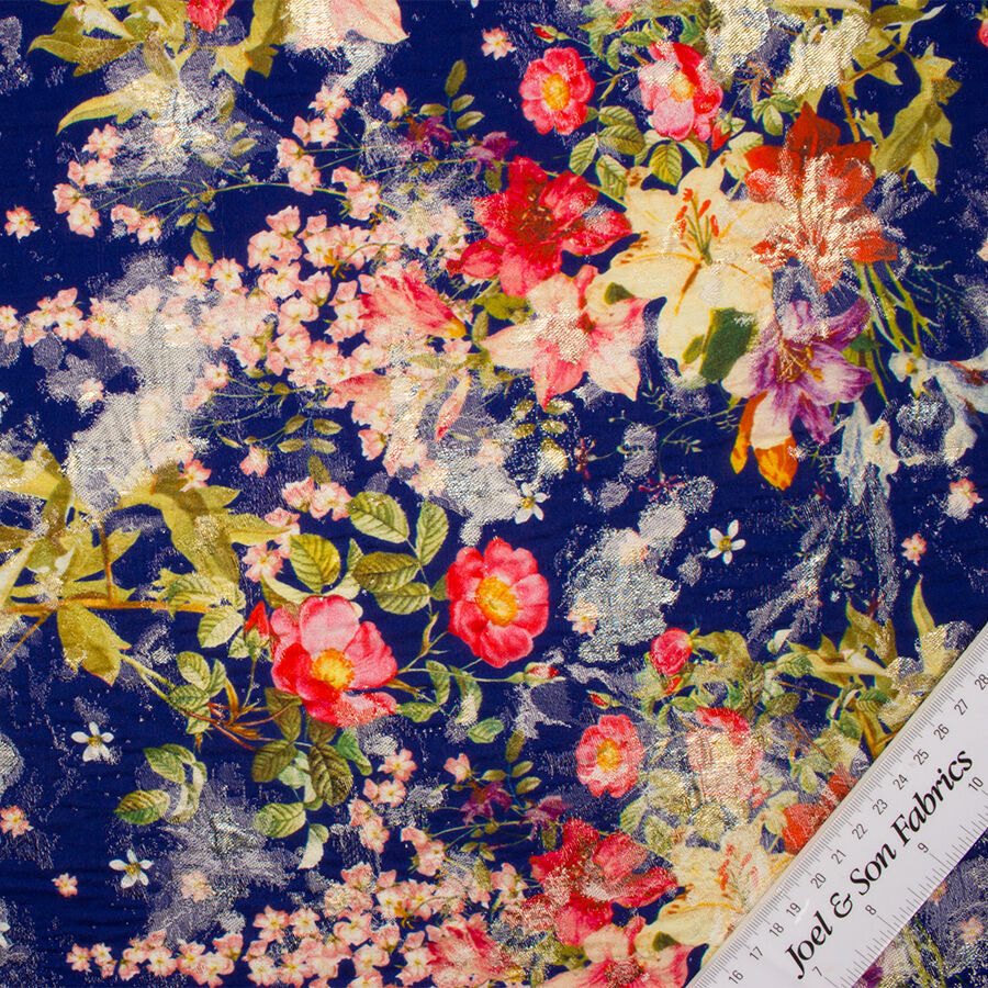 Blue/Multi Floral Metallic Silk Cloqué (A 2.30m Piece)