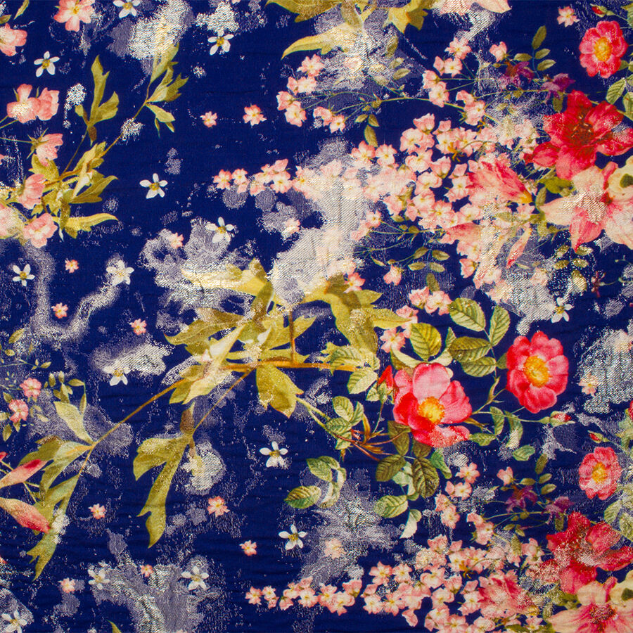 Blue/Multi Floral Metallic Silk Cloqué (A 2.30m Piece)