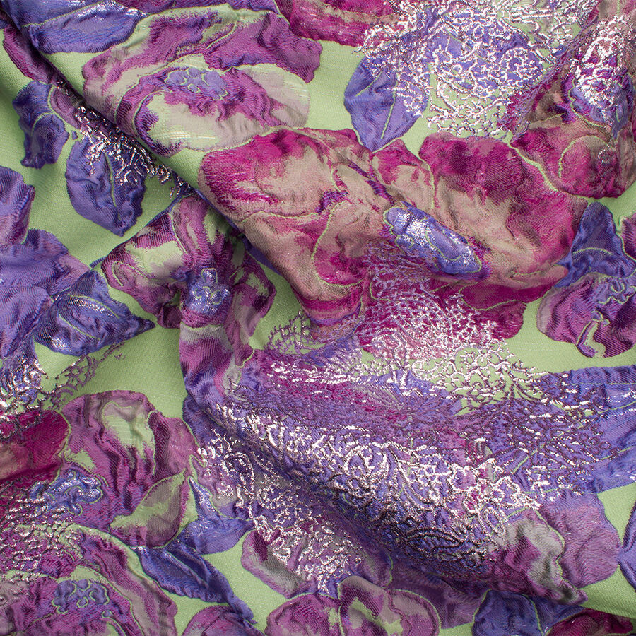 Purple/Green Floral Metallic Cloqué