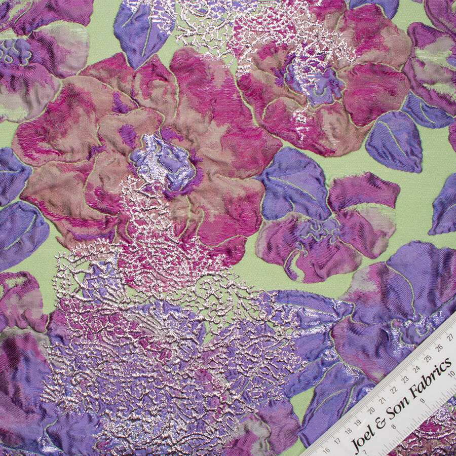 Purple/Green Floral Metallic Cloqué