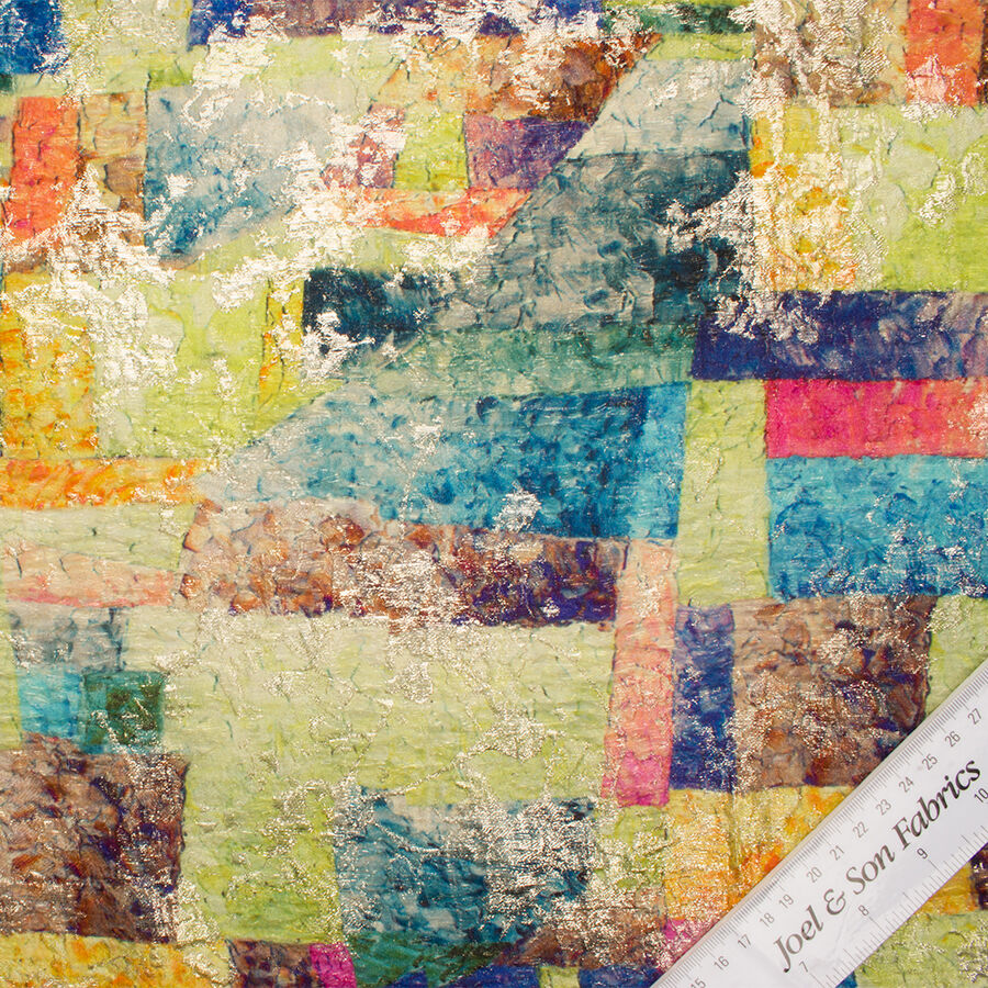 Multi-Coloured 'Patchwork' Metallic Silk Cloqué