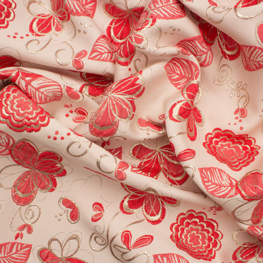 Pale Pink/Coral Floral Metallic Cloqué