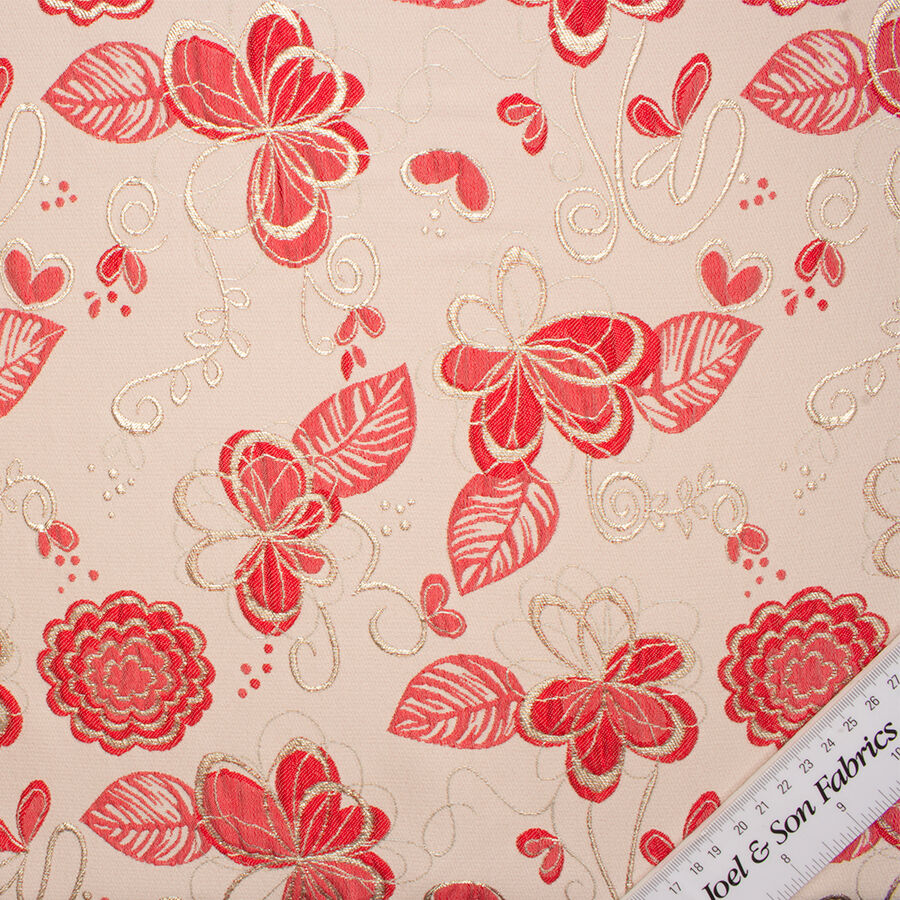 Pale Pink/Coral Floral Metallic Cloqué