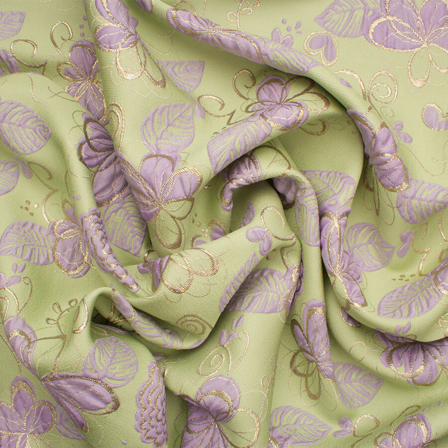 Green/Pale Purple Floral Metallic Cloqué