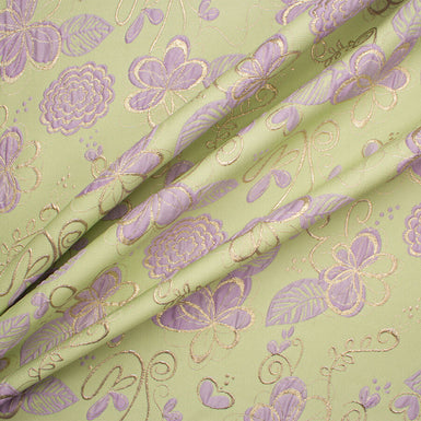 Green/Pale Purple Floral Metallic Cloqué