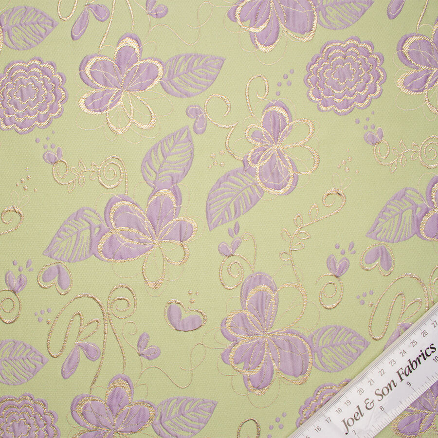 Green/Pale Purple Floral Metallic Cloqué