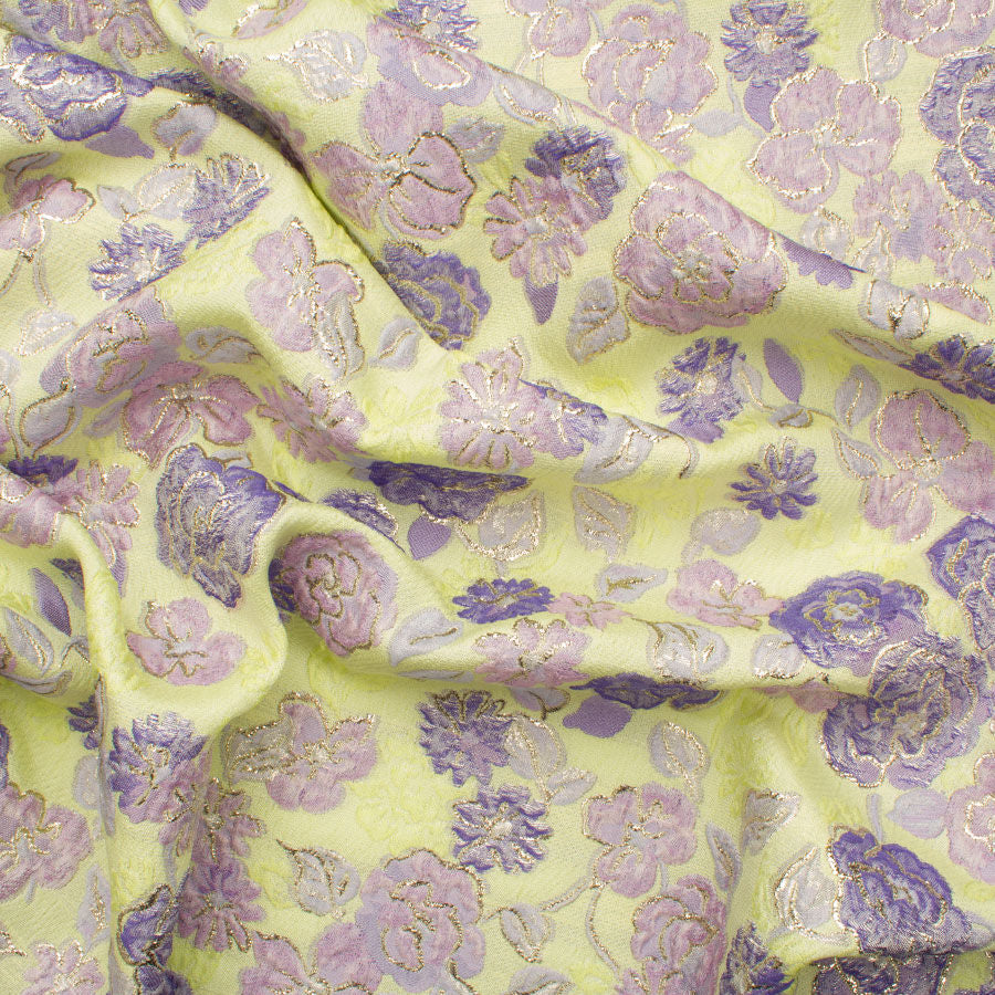 Lavender Floral Green Silk Jacquard Cloqué