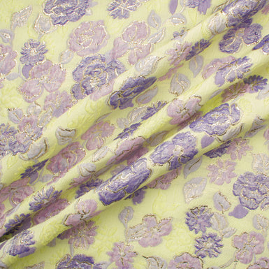 Lavender Floral Green Silk Jacquard Cloqué