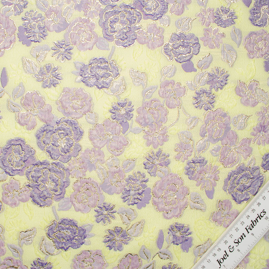 Lavender Floral Green Silk Jacquard Cloqué