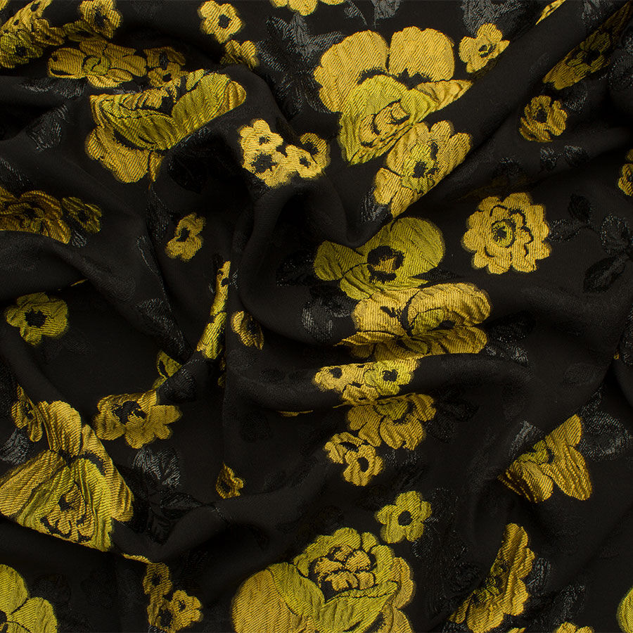 Mustard Yellow Floral Silk Jacquard Cloqué