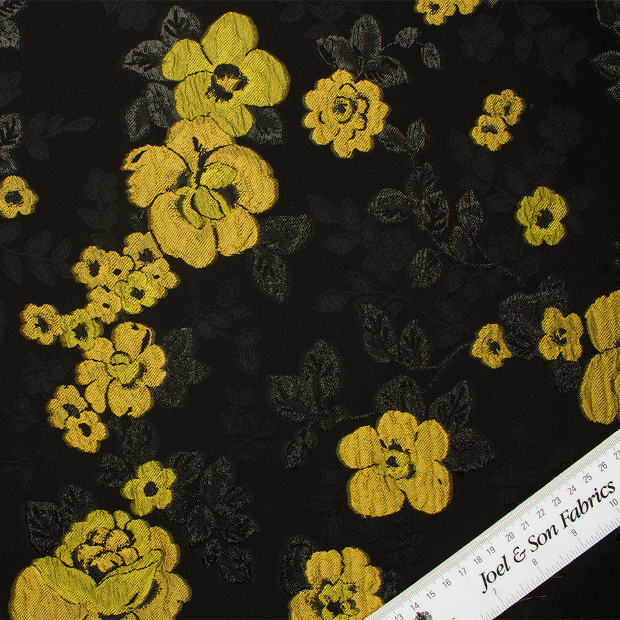 Mustard Yellow Floral Silk Jacquard Cloqué